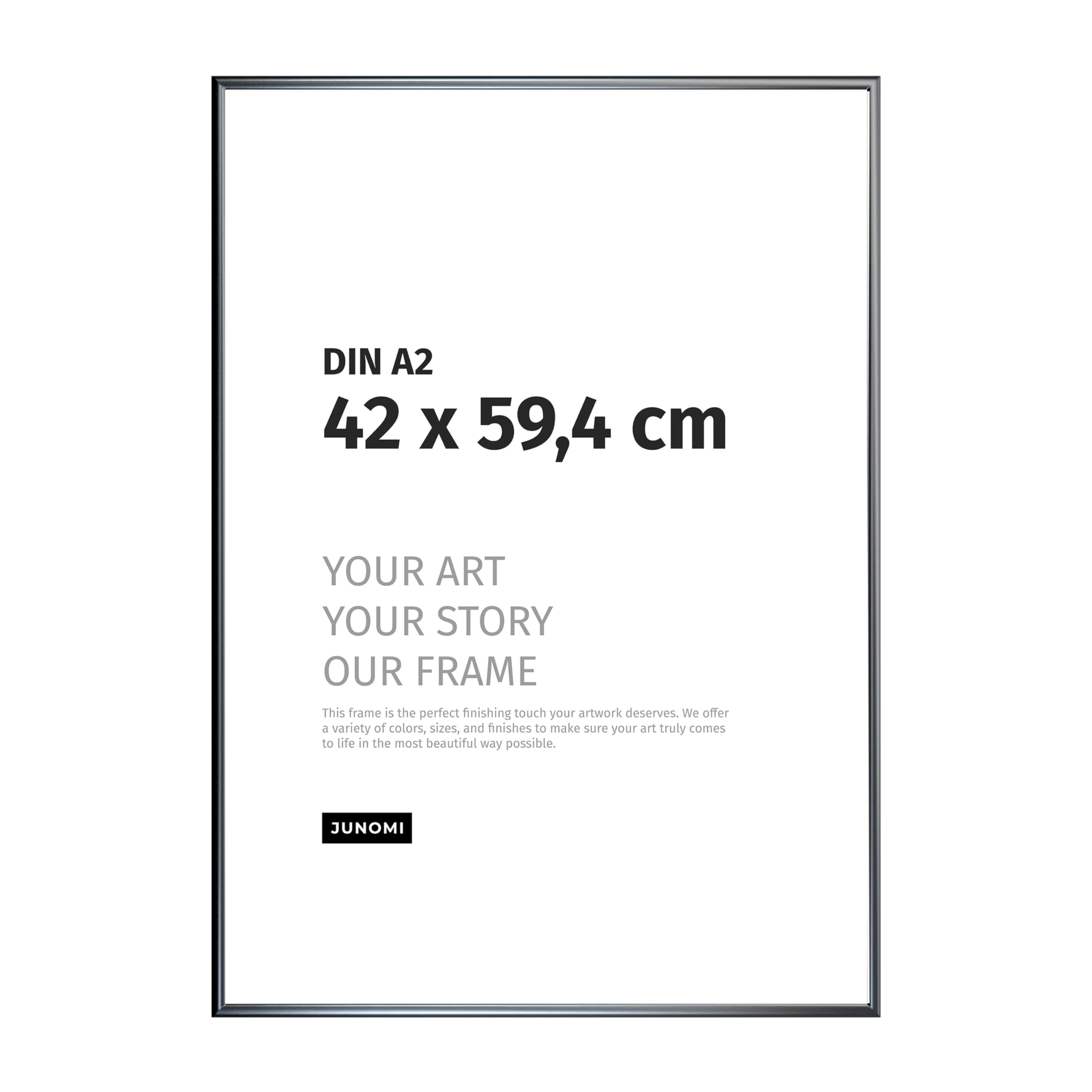 JUNOMI® Picture Frame A2 (42 × 59.4 cm), Black Matt Aluminium, Slim Profile, Shatterproof Acrylic Glass - Image 2