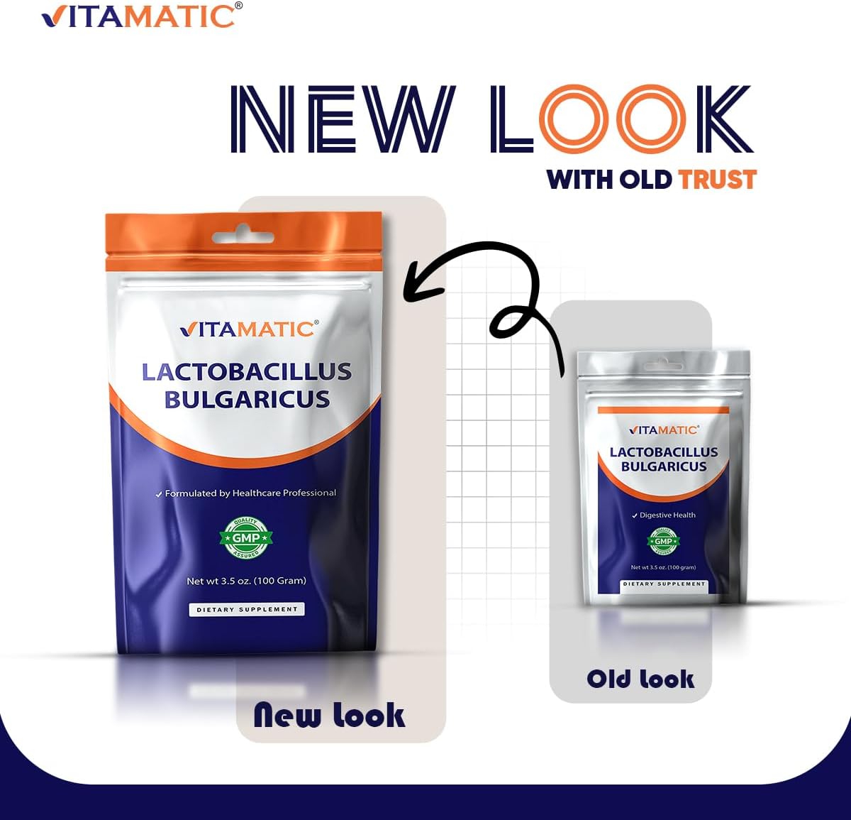 Vitamatic Lactobacillus Bulgaricus Probiotic Powder - Digestive Health Support - 100 Gram (3.5 OZ) - 100 Servings
