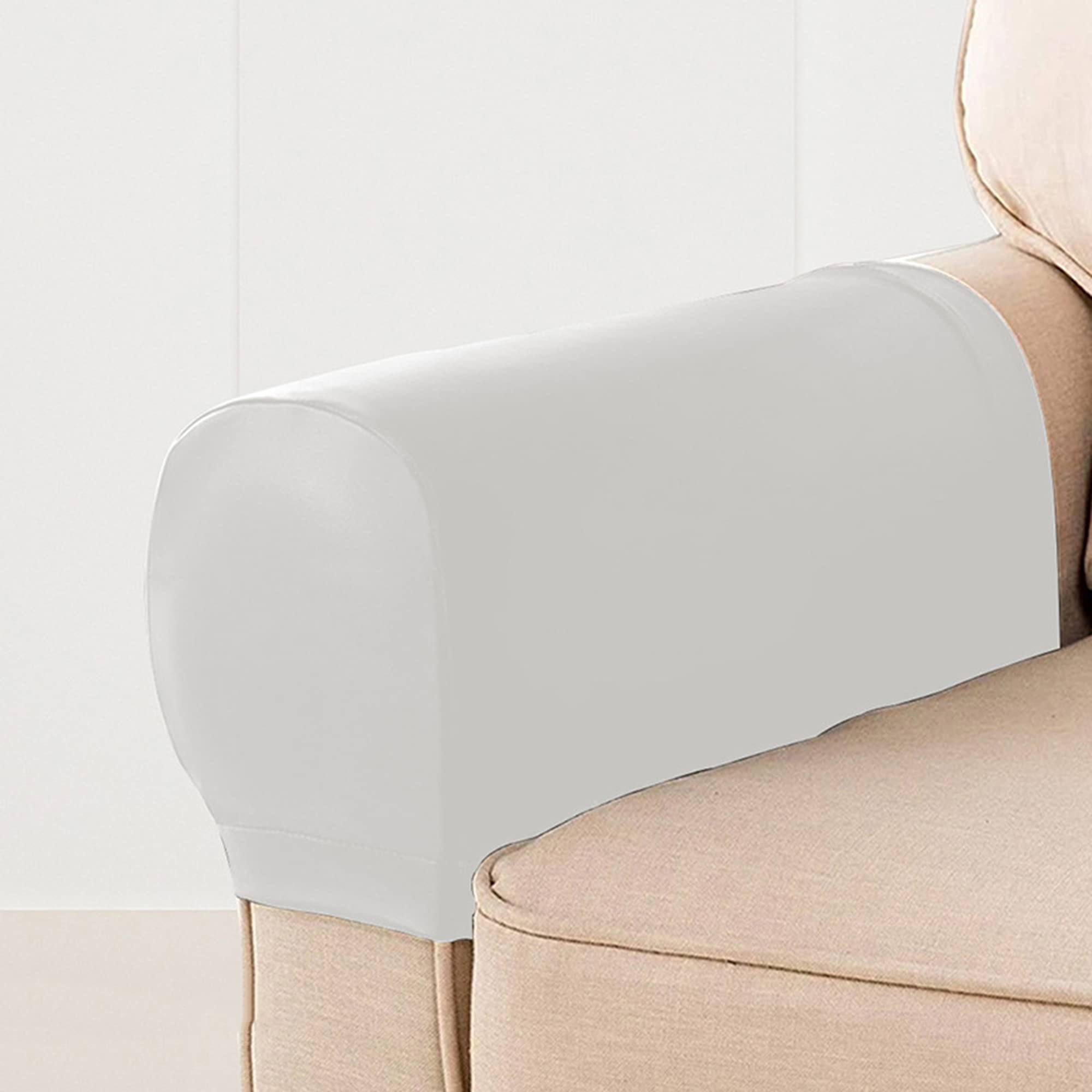 Hruile PU Leather Sofa Armrest Covers Couch Stretchy Protectors Chair Slipcover Waterproof Arm Caps Slipcovers Non-Slip Armchair Furniture Home,Set of 4,White