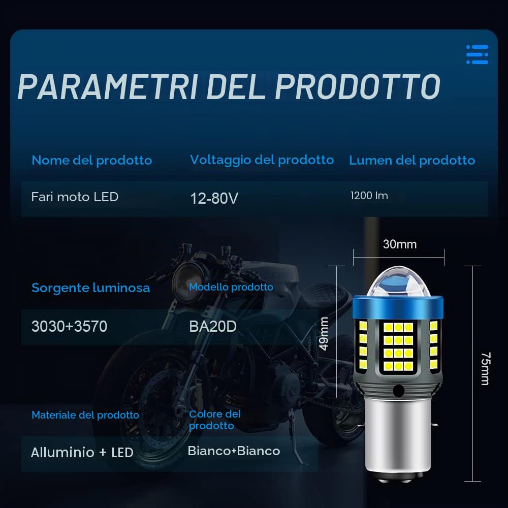 H6 LED Lampadina per Fari per Moto, 2022 Nuove Lampadine per Fari a LED per Moto Scooter BA20D Aggiornate con Proiettore HD, Luci Abbaglianti e Anabbaglianti Moto 25W 12V-80V Bianco-1PZ