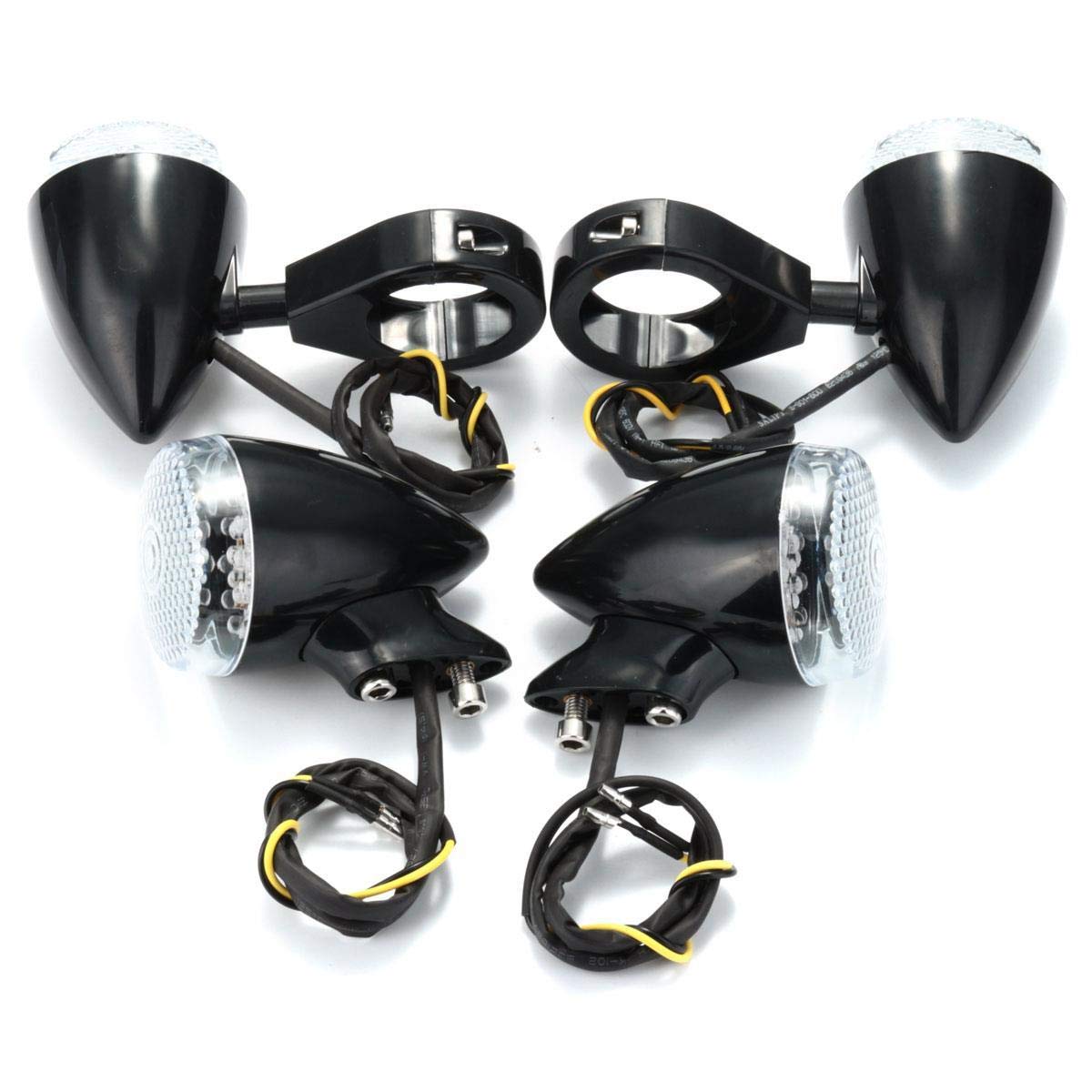 2Szt Przednia 2Sztuk Tylny Motocykl Led Kierunkowskaz 41Mm Zacisk Widelca Do Harley - Clear