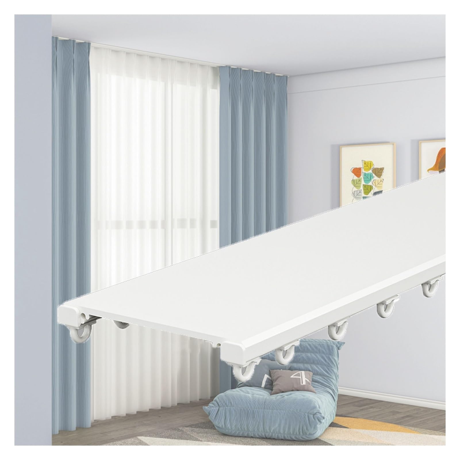 2.2-19.6ft Double Curtain Rail Track Luxurious Ceiling Mount Conjoined Curtain Track For For Living Room Bedroom Room Divider(Color:White,Size:200cm(2 * 100cm))