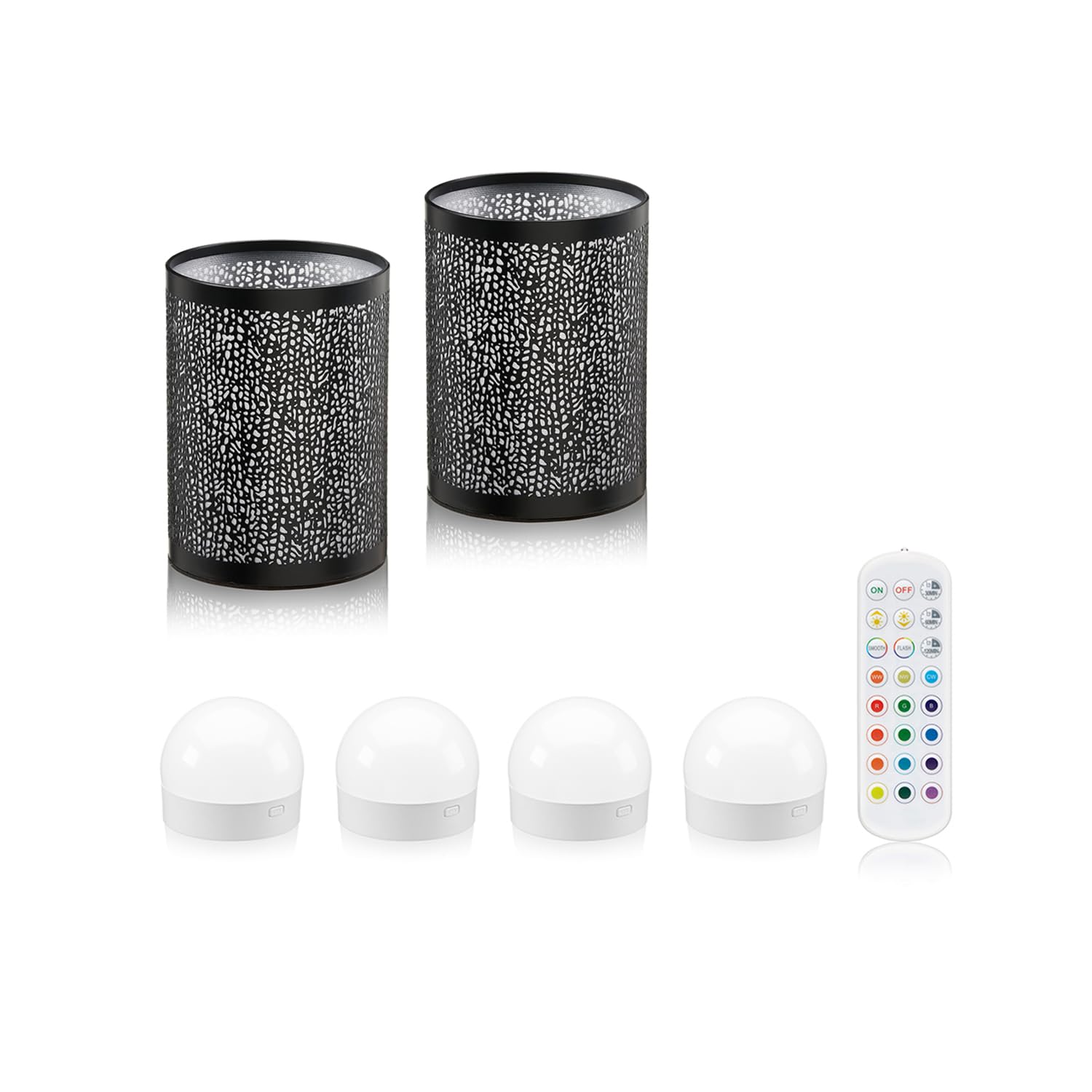 Auraglow Rechargeable Wireless LED Table Lamp with Remote – Battery-Powered, Dimmable, Colour-Changing, Cordless for Restaurants, Bars & Homes (Black, 2 Lamps, 4 Light Sources, 1 Remote)