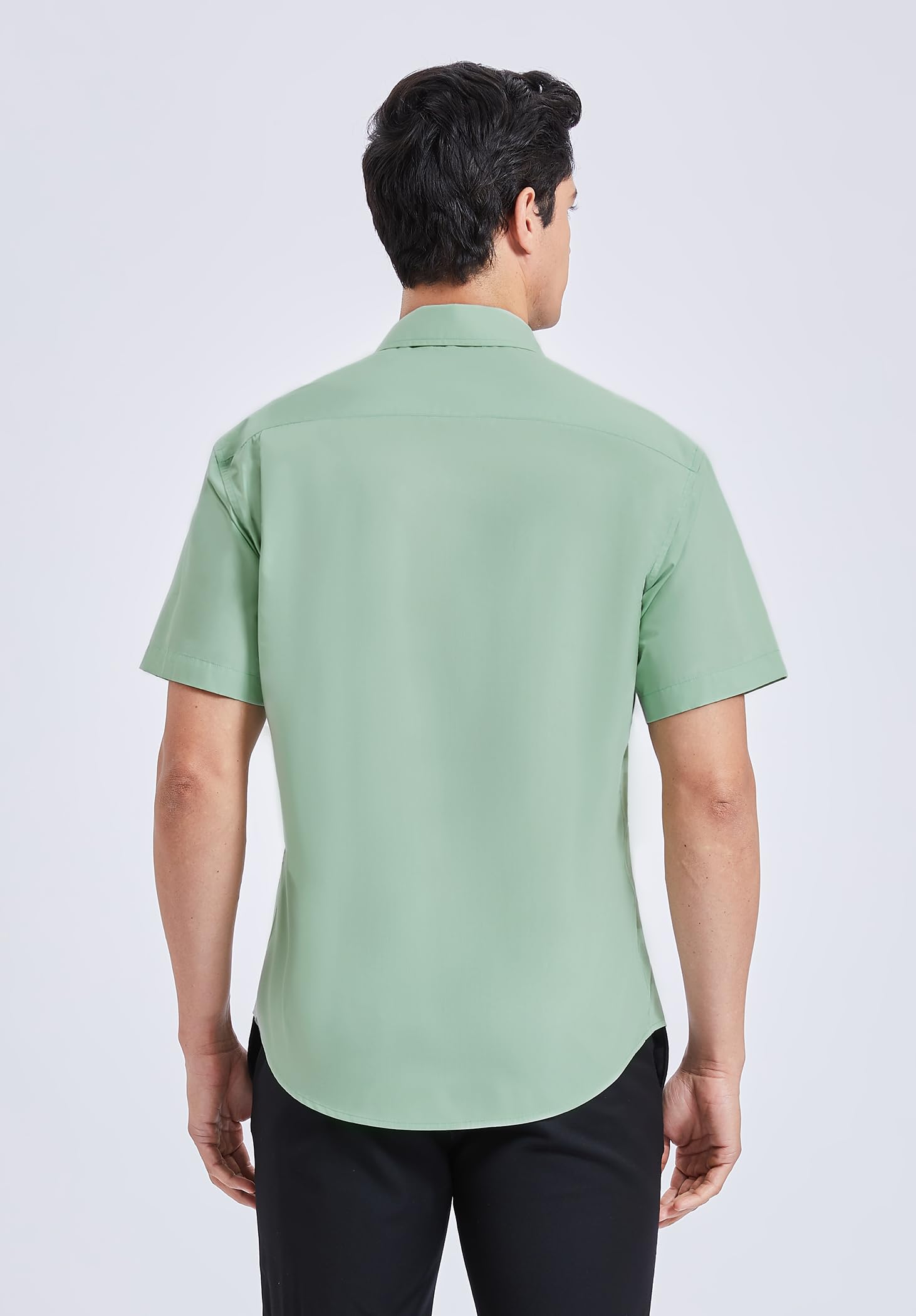 HISDERN Chemise à Manches Courtes pour Hommes Chemise de Couleur Unie décontractée d'été Chemise à Coupe régulière avec Poche