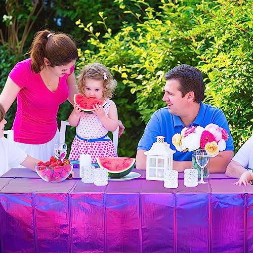 Image of FunnyPars 4 Pack Iridescent Purple Plastic Tablecloths, Shiny Disposable Laser Rectangle Table Covers, Foil Tablecloth Iridescent Party Decorations for Kpop Birthday Bridal Wedding Decor, 54x108 Inch