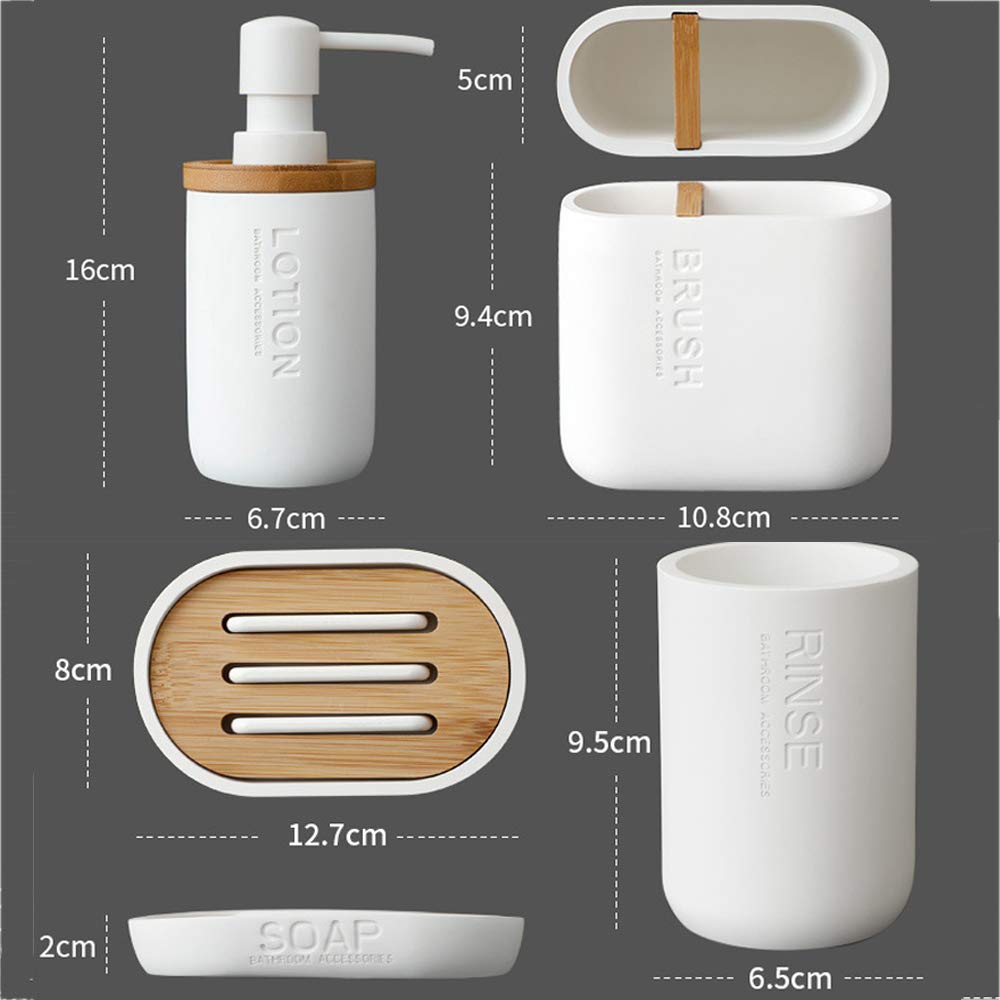 Nórdico Estilo Juego de Accesorios de Baño de Resina Conjunto de Baño con Porta Cepillo de Dientes, 2 Tazas, Dispensador de Jabón Líquido, Jabonera, Blanca,with Handle Tray