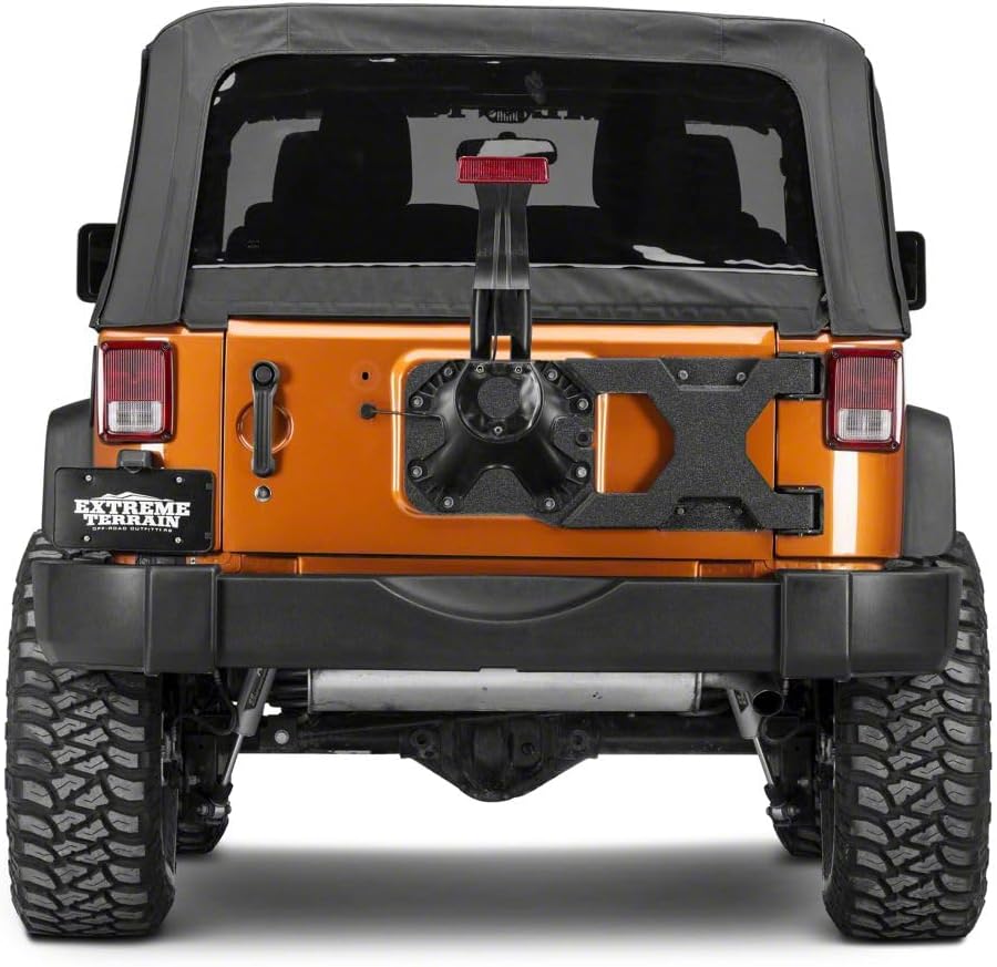 Barricade HD Tire Carrier Bracket for OEM Spare Mount | Reinforced Tailgate Support | 5mm Carbon Steel Construction with Textured Black Powder Coat | Compatible with 2007–2018 Jeep Wrangler JK