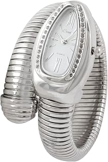 Qtqgoitem Silver Tone Stainless Steel Snake Shaped Quartz Wrist Bracelet Watch for Ladies (Model: 532 316 d8d 515 591)
