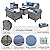 HOOOWOOO Patio Outdoor Furniture Set with Propane Fire Pit Table,5 Piece Modern Wicker Couch Sofa Set, Outside All Weather Resistant Conversation Seating Set with Tilt Back(Denim Blue)