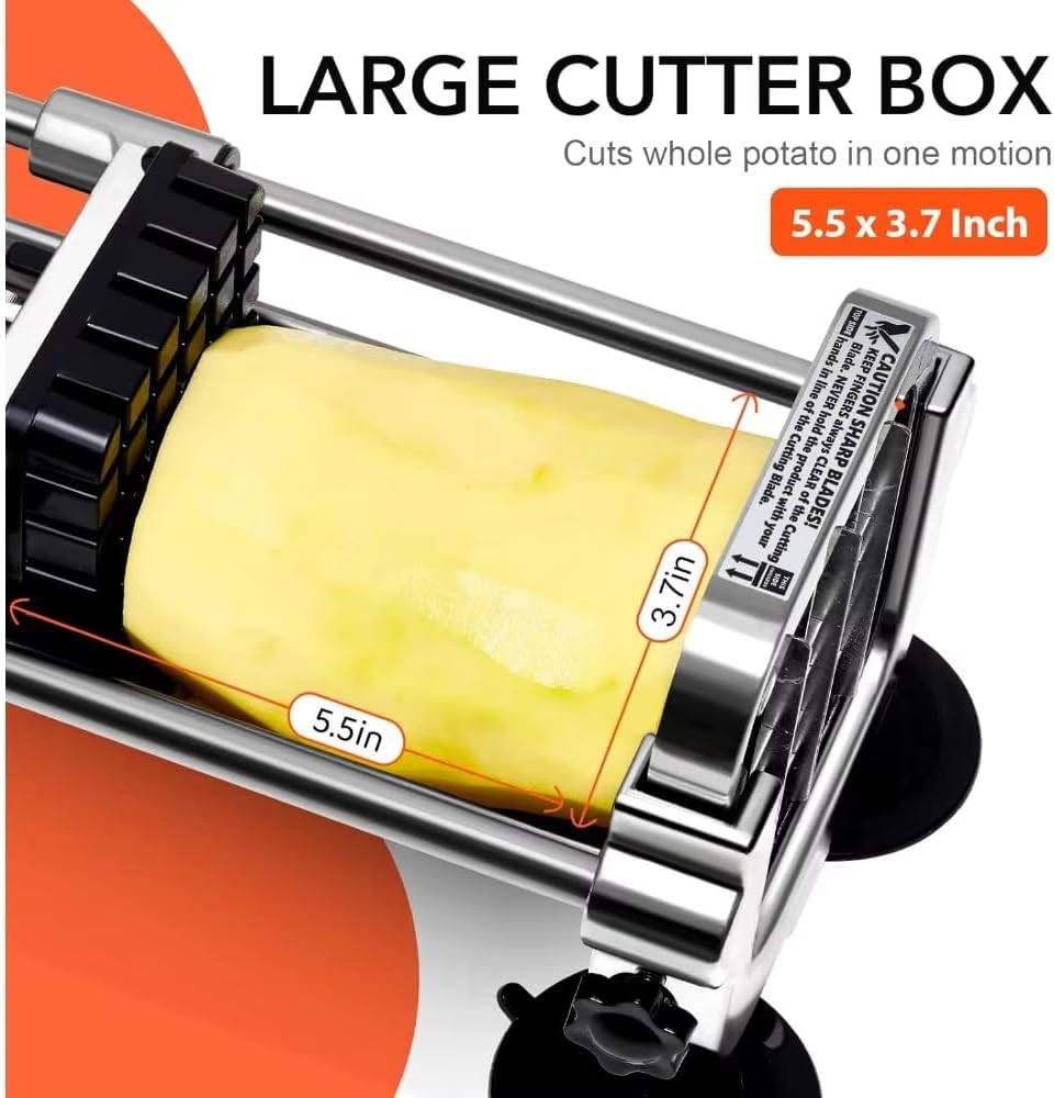 3-Blade French Fry Cutter for Potatoes - Adjustable Press with 1/2", 3/8", 1/4" Slicer Blades, Heavy Duty Manual Vegetable Chopper for Sweet Potatoes & Carrots