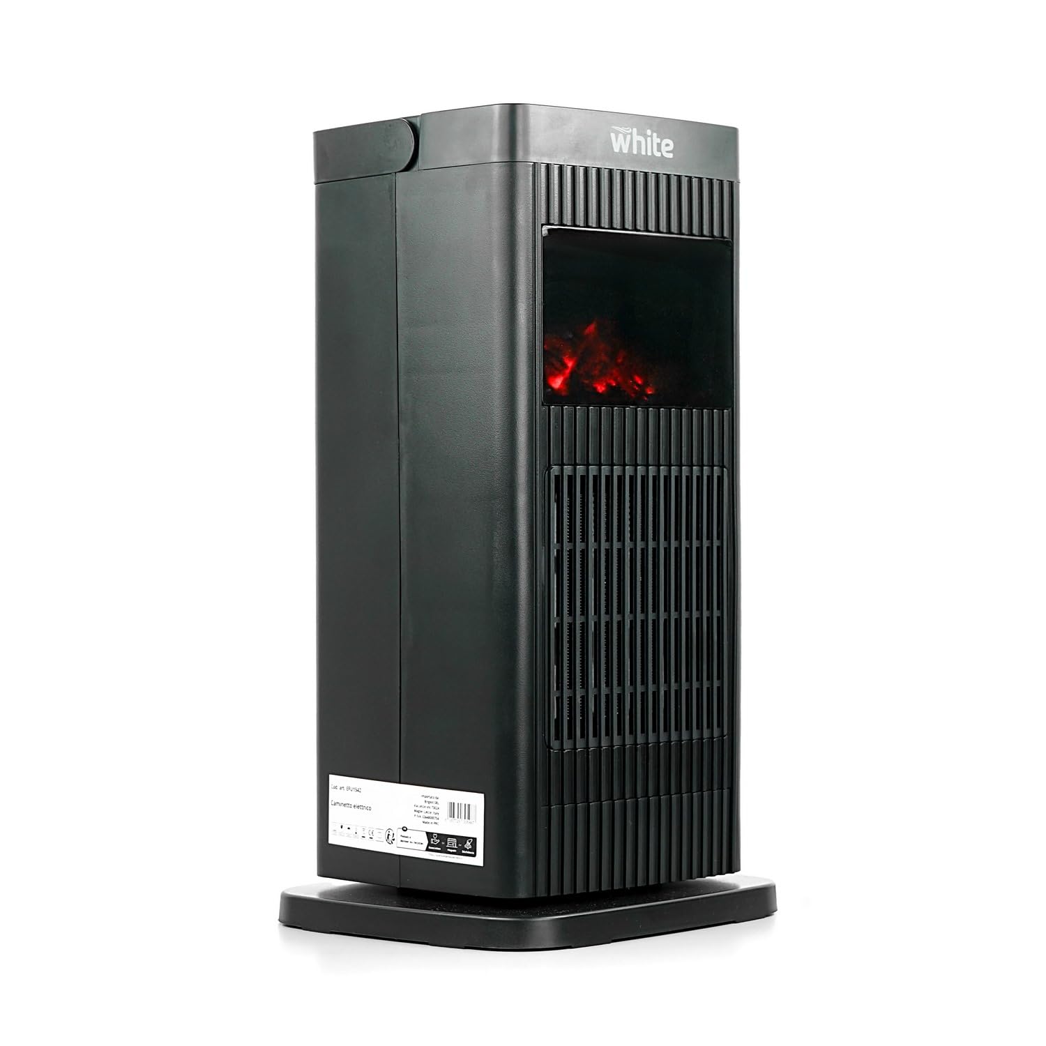 White- Stufa Elettrica Basso Consumo 230v, Stufetta Elettrica Con Led Effetto Camino Fiamma 3d, Riscaldamento Elettrico Potenza Regolabile 900-1500w