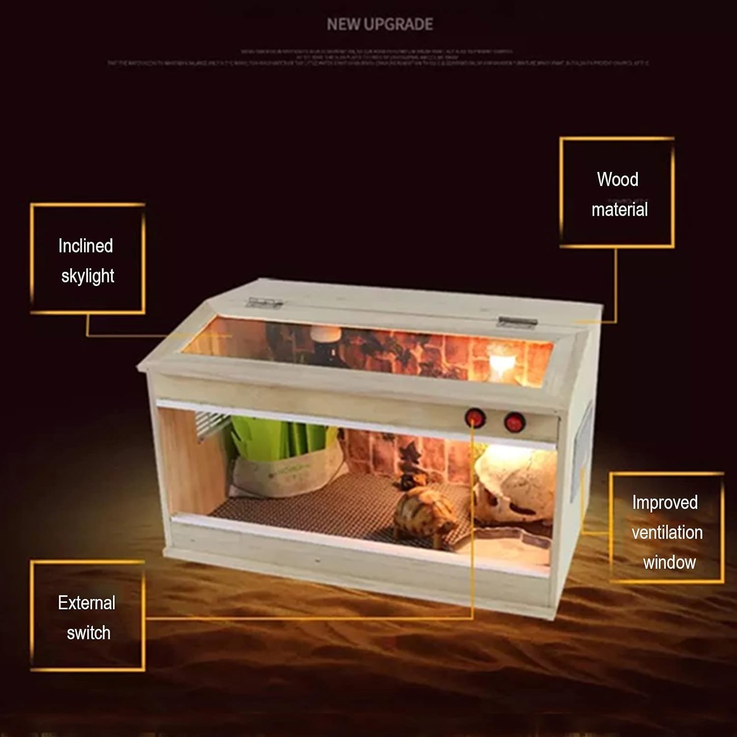 Casa de reptiles de madera con cajón, gran recinto de terrario para tortugas, lagartos, camaleones y gecos como hábitat e incubadora de mascotas