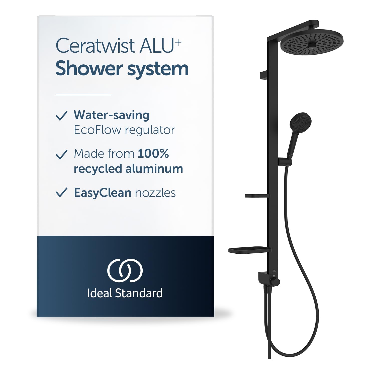 Ideal Standard Alu+ Silk Black Thermostatic Shower With 2 Heads & 1750M Hose Length from B&Q