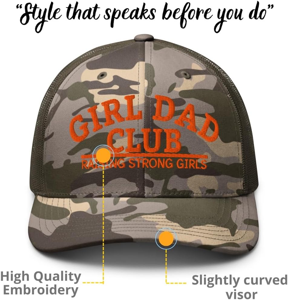 Camo NX Girl Dad Club Raising Strong Girls Embroidered Curved Bill Trucker Hat Low Crown Adjustable Cap Men Women