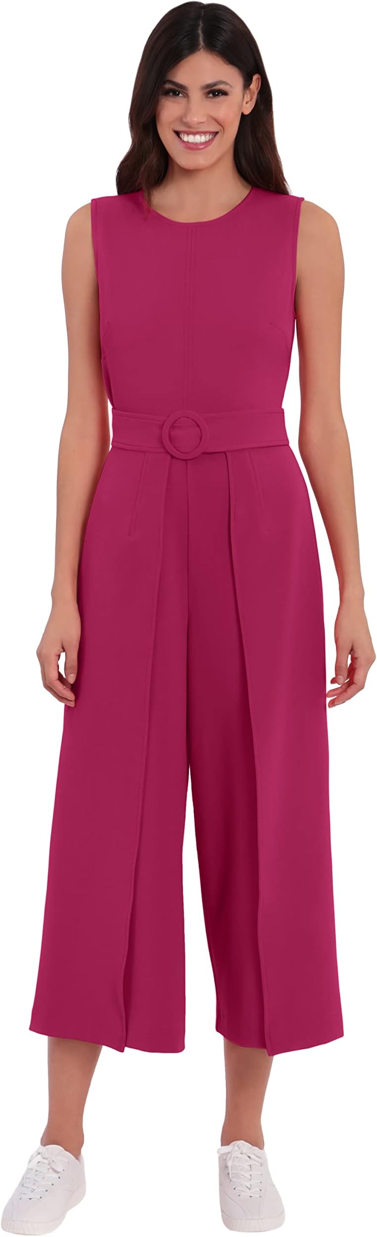 London TimesLondon Times Women's Crepe Wrap Leg Belted Jumpsuit