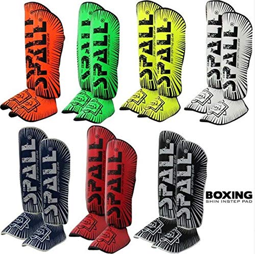 SPALLShin Instep Guard XS S M L XL Blue White Red Green F.Yellow Orange Black for Martial Arts Sparring Kickboxing BJJ Karate Boxing Gear and Training for Men and Women (Green, XL)