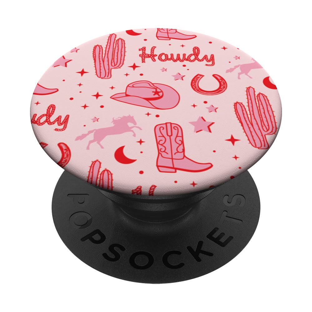Pastel Cowboy Hat and Boot Pattern Pink Cowgirl Aesthetic PopSockets Adhesive PopGrip