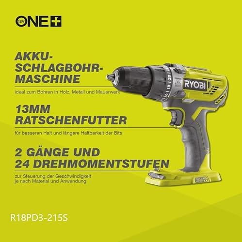 RYOBI Taladro Percutor Atornillador Inalámbrico 18V ONE+ con 2 Baterías 1.5Ah, Cargador y Bolsa - 2 Velocidades - imagen 3