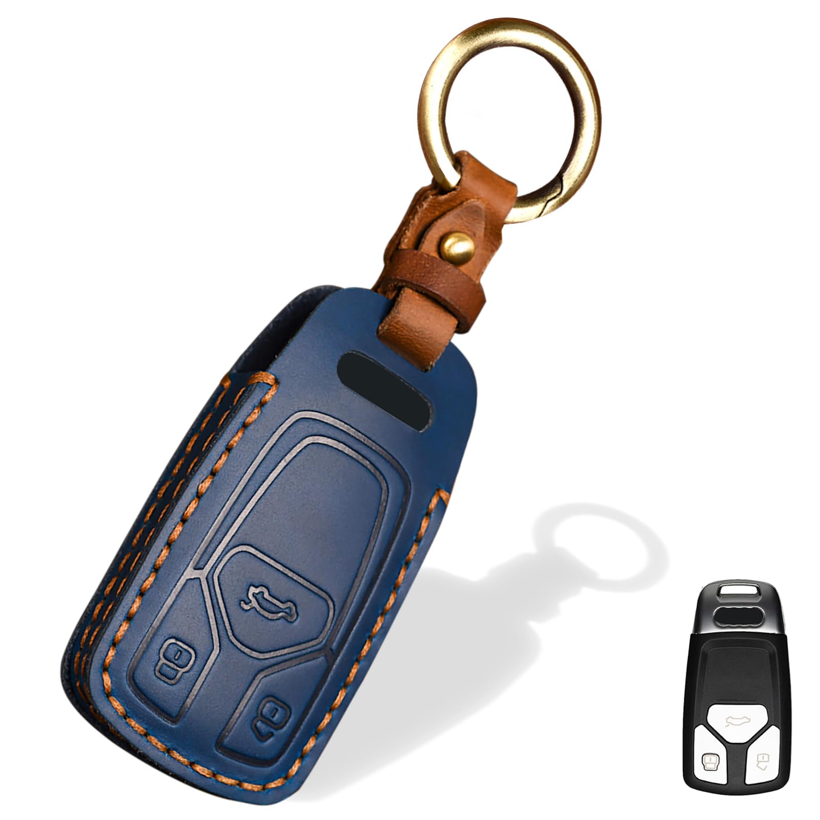 Aoocar Leather Key Fob Cover, Compatible with Audi A3 A4 A5 A6 A7 A8 Q5 Q7 SQ5 S3 S4 S5 S6 S7 S8 SQ5 RS5 RS7 TT R8, etc, No Screw Design Retro Style
