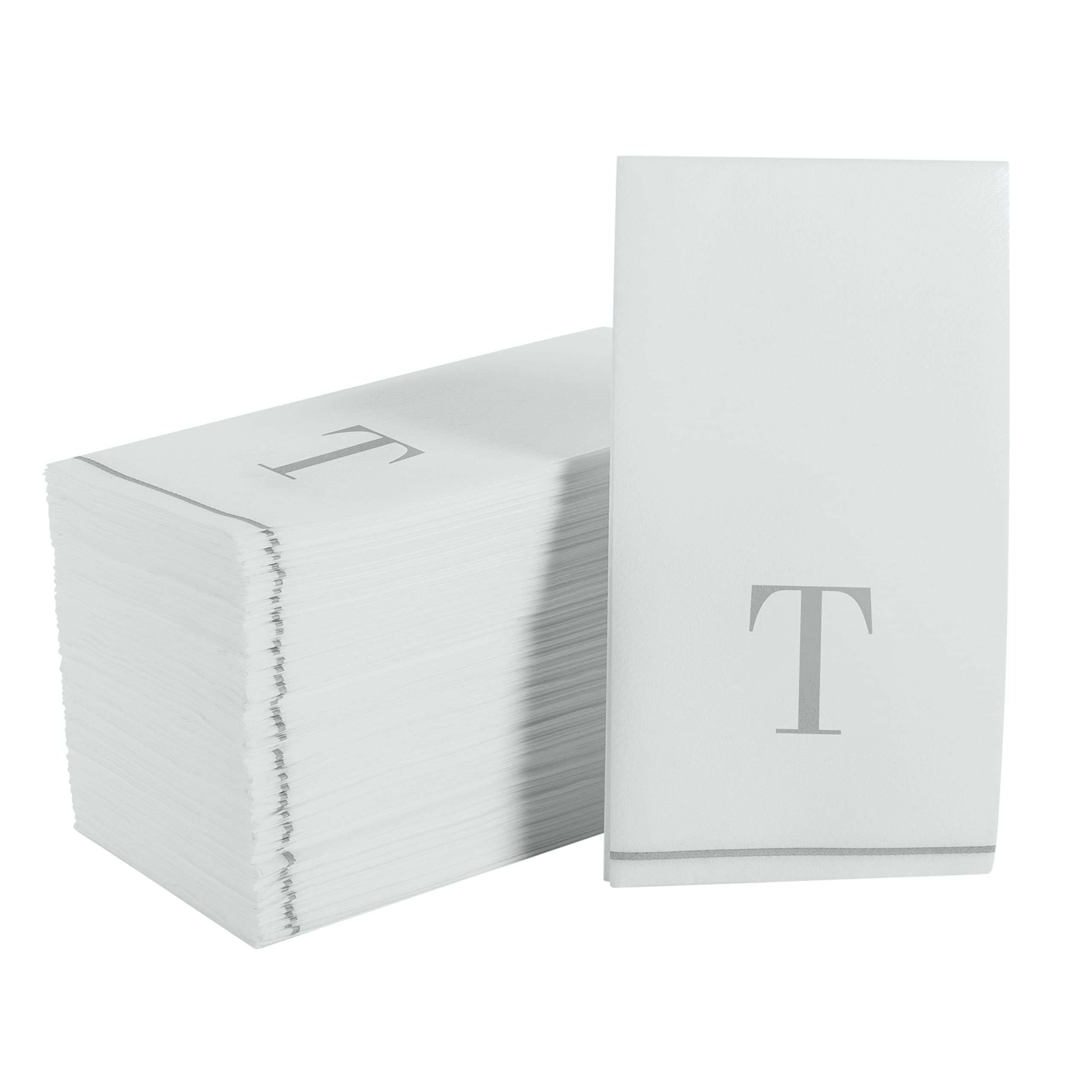 Luxe Party 112 Pack Monogram Napkins | Letter T Initial | Disposable | Premium Airlaid | Linen Feel | Decorative Table Setting | Guest Towel Napkin |