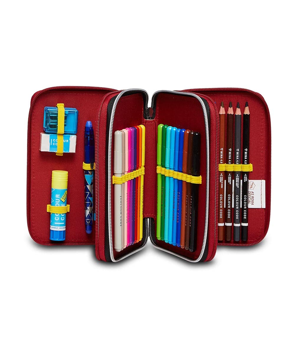 Seven Astuccio 3 Zip ROMA COUNTER-ATTACKS, Nero, Completo di Matite, Pennarelli etc.., Scuola & Tempo Libero