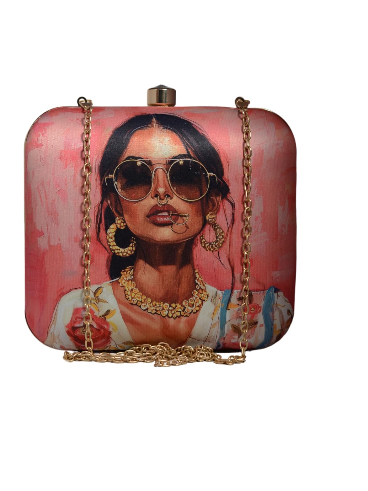 Artklim Portrait Indian Women Clutch Bag For Women With Detachable Chain Sling Strap (B0D2N7KP6H) Amazon Price History, Amazon Price Tracker