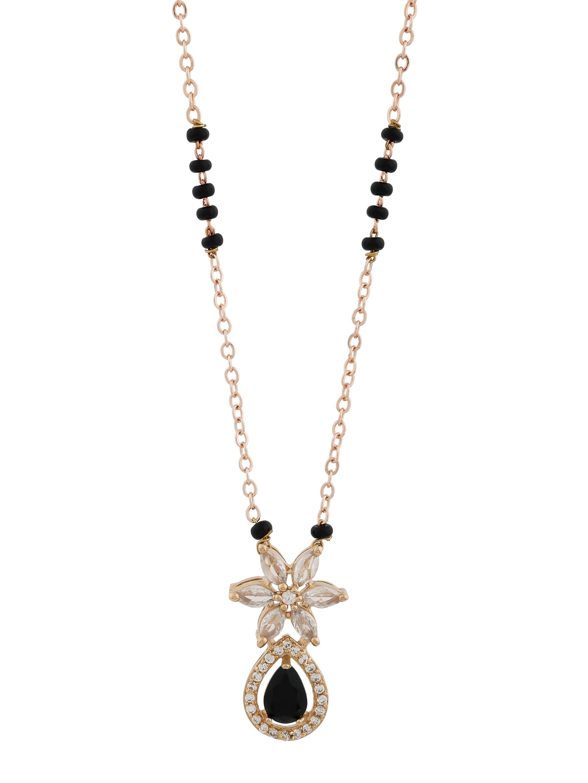 Stylish Womens Gold Plated Brass Losbter Claw Closure Mangalsutra With American Diamond | Lightweight & Elegant Mangalsutra For Womens | Ideal For Gift (Rose Gold)-image-12