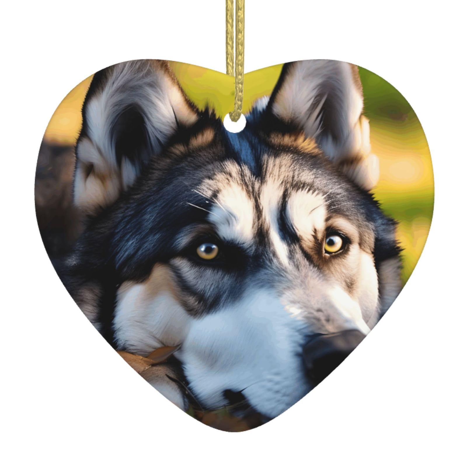 Nbtghga White Husky Dog Pattern Print Christmas Ornaments, Ceramic Hanging Ornament, Xmas Tree Decoration, Holiday Home Decor