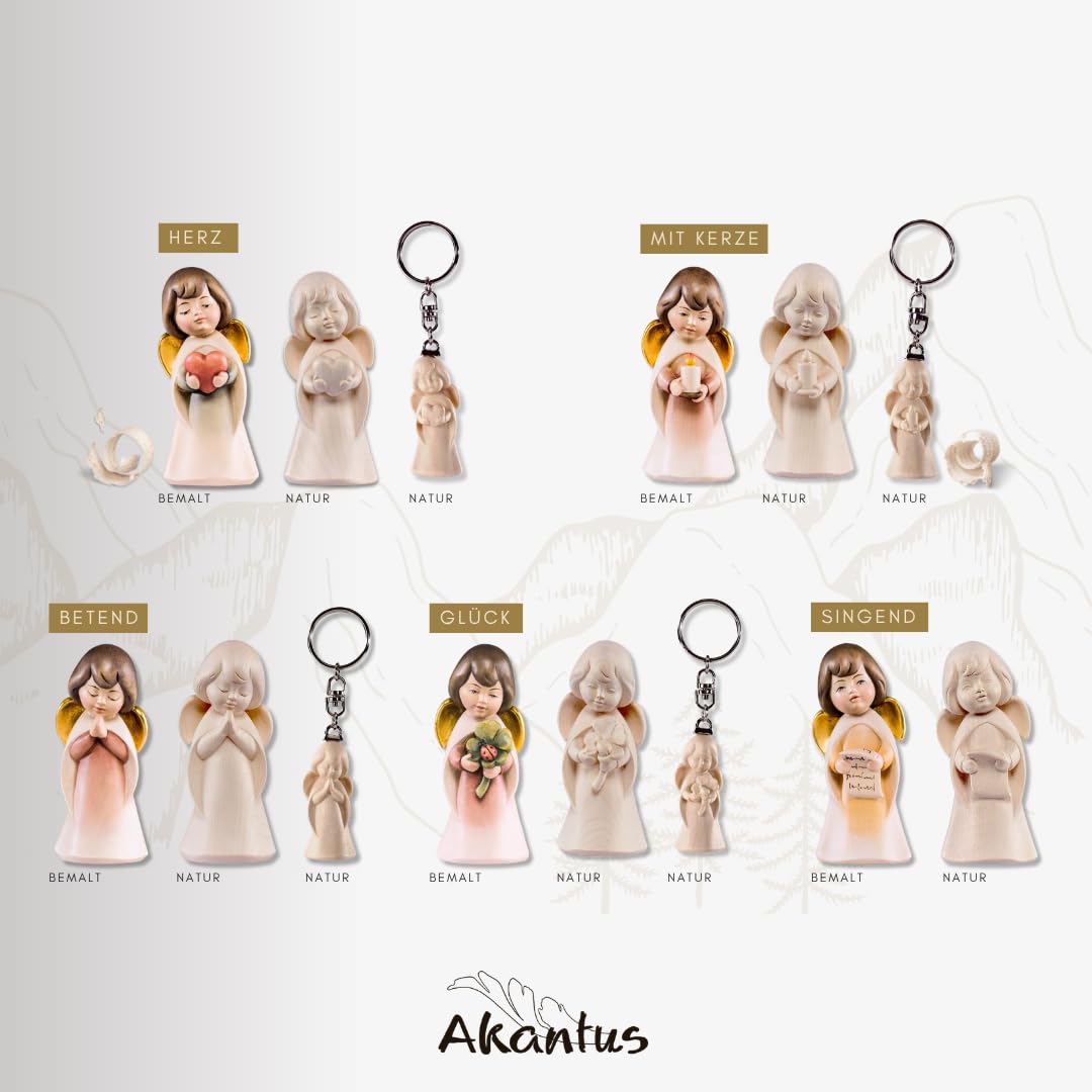 Akantus Schutzengel betend aus Holz – Engel handbemalt aus edlem Bergahorn – liebevoll geschnitzt in Südtirol – Symbol für Liebe, Familie & Geborgenheit – Geschenkidee & Glücksbringer - 11cm
