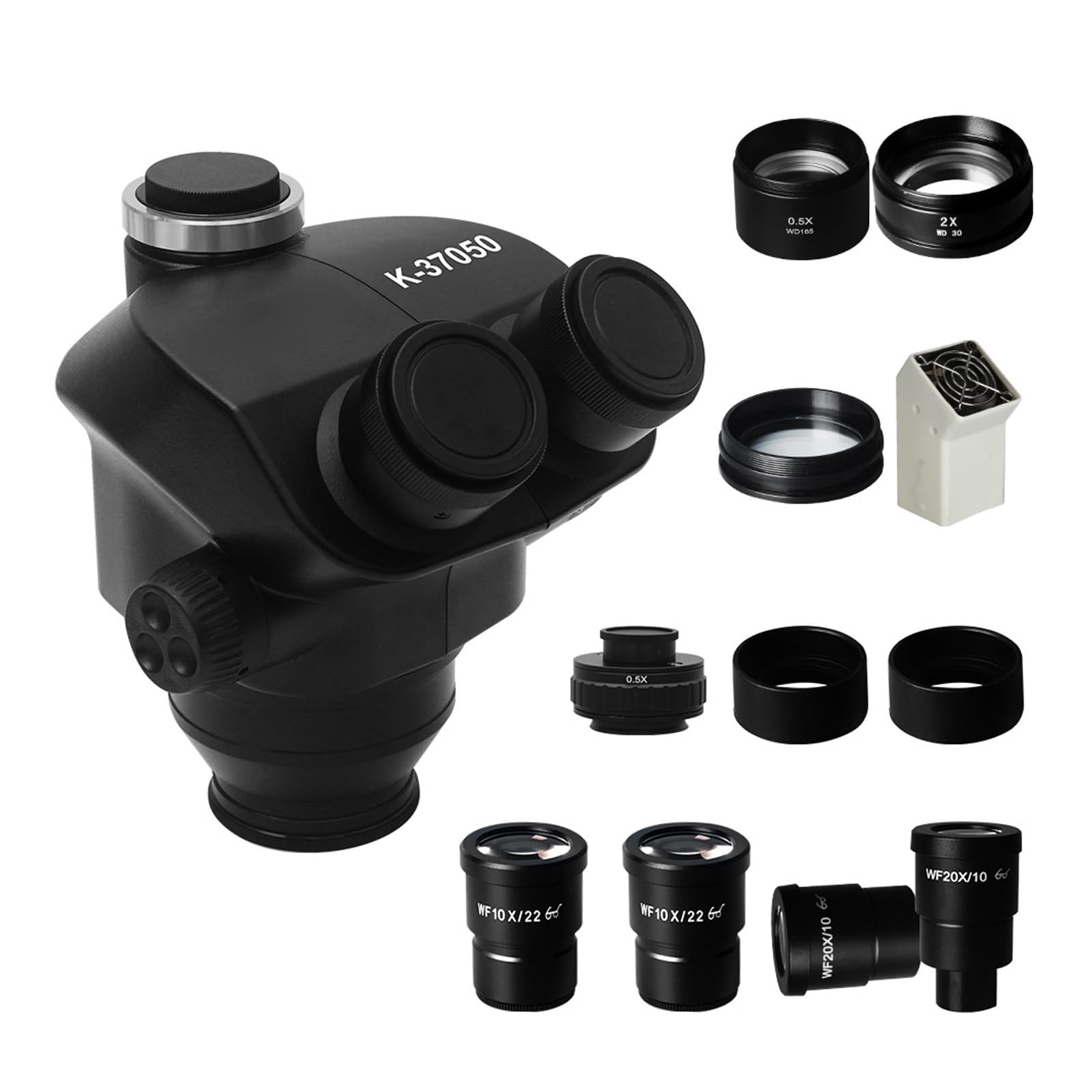 Testa for microscopio trinoculare con zoom continuo simul-focale 7X-50X