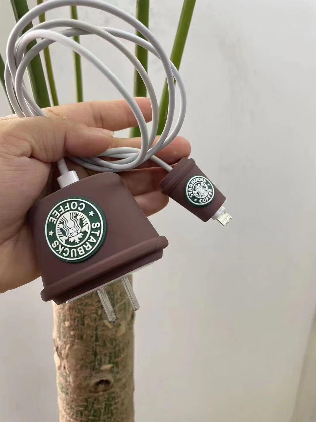 NAFS Compatible for iPhone Charger Case Cover, Funny Cartoon Character, Silicone Charger Case Cover Compatible for 18-20W 360 Degree Full Protection Cover (White Starbucks)