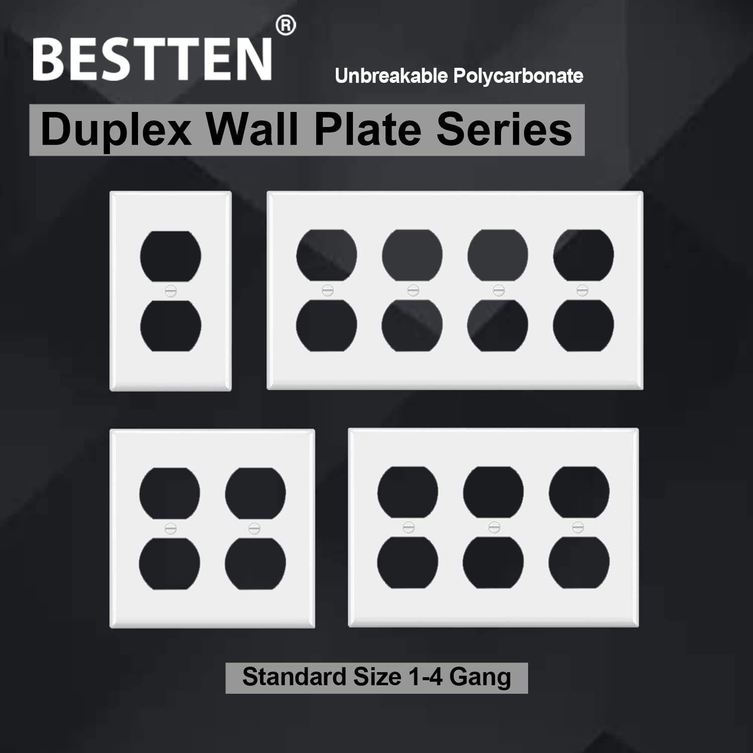 [40 Pack] BESTTEN 1-Gang Duplex Wall Plate and 1-Gang Toggle Wall Plate, Standard Size, Unbreakable Polycarbonate Receptacle Outlet Cover and Switch Cover, UL Listed, White
