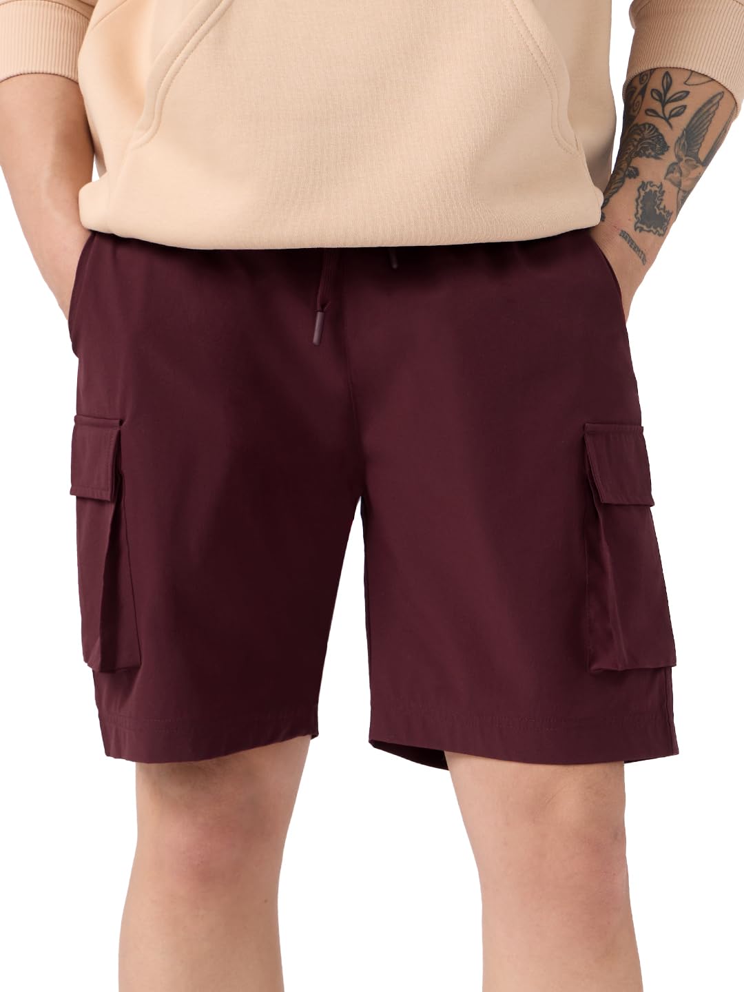 the souled store Solids: Mahogany Brown Men and Boys Drawstringed Nylon Blend Regular Fit Bermuda Shorts-picture-41