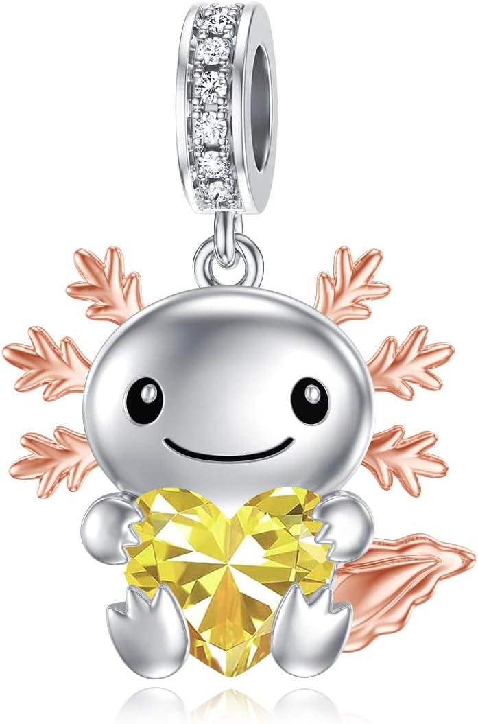 PROESS 925 Sterling Silver Axolotl Charm 12 Months Birthstone Axolotl Bead for Axolotl Bracelets Jewerly Making Axolotl Gifts for Women Axolotl Lovers