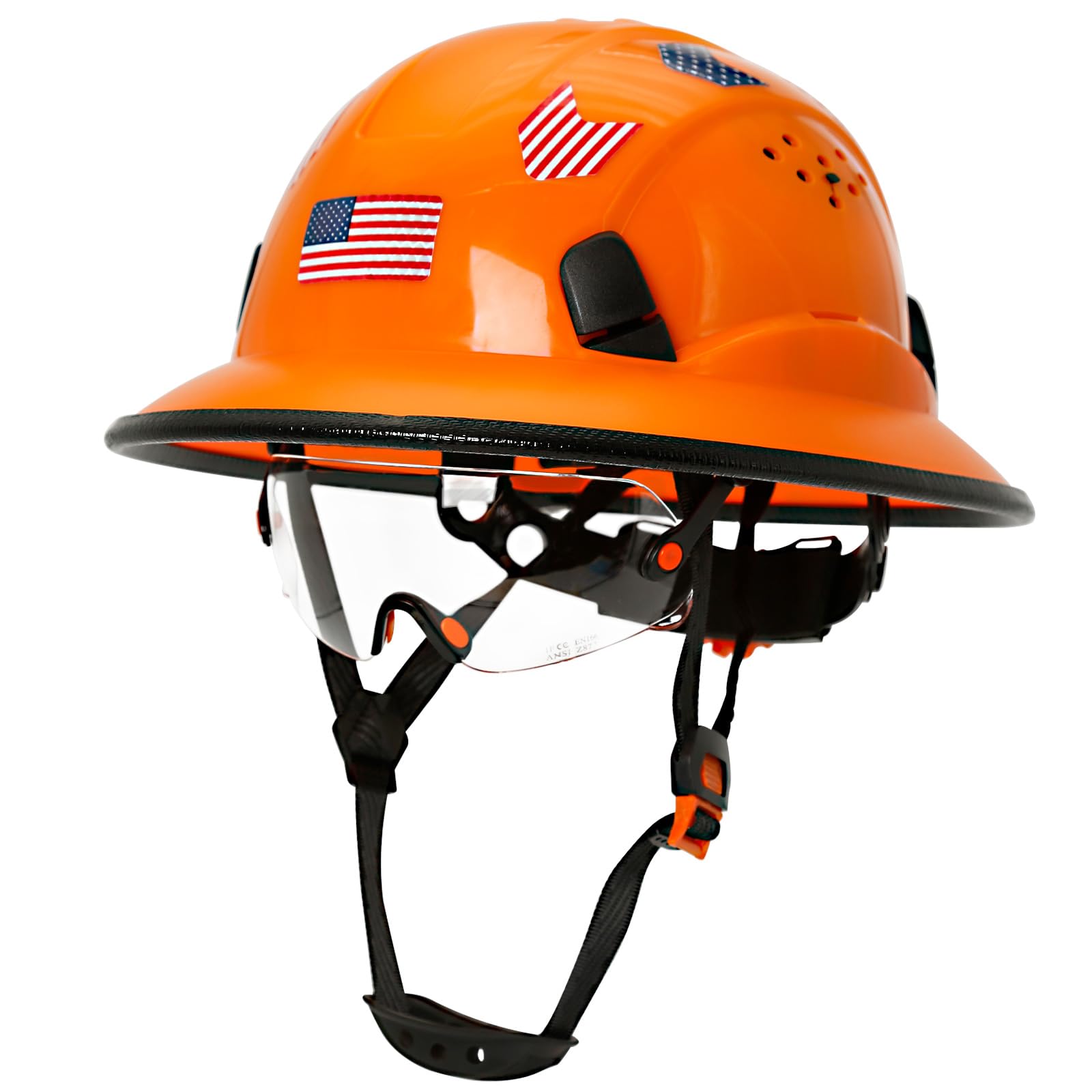 Full Brim Hard Hats Construction OSHA Approved with Clear Visor - Cascos De Construccion Vented Hard Hat with Chin Strap ANSI Z89.1 Adjustable Cool Vent Work Safety Helmet for Men Women