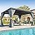 MELLCOM Outdoor Louvered Pergola with Adjustable Aluminum Rainproof Roof, Patio Hardtop Gazebo Sun Shade Shelter for Beach Deck Patio Garden Yard, Curtains and Netting Included, Black, 10x12 FT