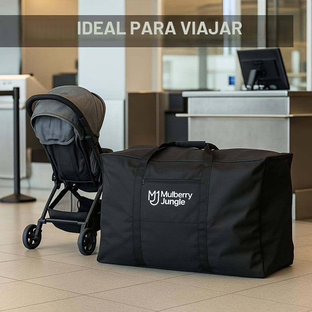 Bolsa de Transporte para Cochecito de Paseo, Bolsa de Viaje para Carrito de Bebé Individual y Gemelar, Funda Negra para Silla de Paseo, Protege los Cochecitos Durante el Viaje, Incluye Gancho