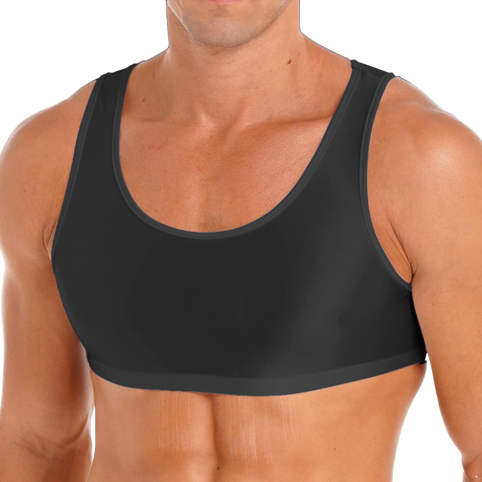 Men's Glossy Sleeveless Y Back Muscle Half Tank Top Vest Tee T-Shirts Crop Tops Sports Bras