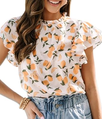 بلوزة نسائية بأكمام قصيرة من Y2K Flutter مزينة بالزهور وبلوزة بيبي دول من Boho Ruffle Patchwork ورقبة على شكل حرف V