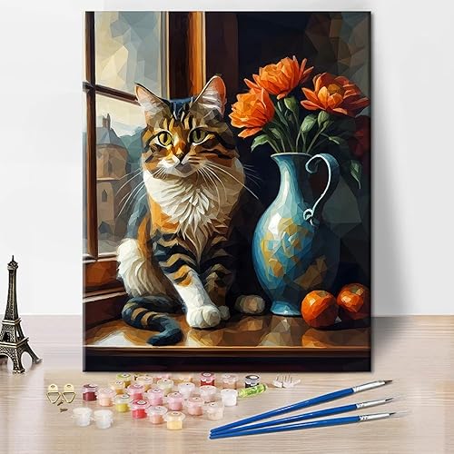 TUMOVO Pintura por números para adultos, gatos y jarrones, kits de pintura por números, pintura al óleo para adultos y niños, pintura por número,