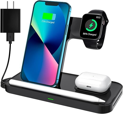 Amazon.com: KKM Wireless Charger,15W 4 in 1 Fast Charger Station for iPhone  13/12/11/XR/X/8 Series/iWatch 1-7/AirPods/Samsung S21/S20/S10,Tidy  Storage(iWatch Charging Cable Not Included) : Cell Phones \u0026 Accessories