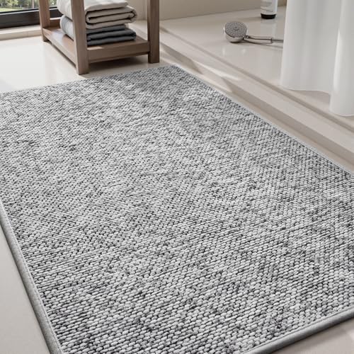 PADOOR Bath Mats for Bathroom, Thin Braided Bath Mats fits Under Door, No-Slip Rubber Bath Rugs, Machine Washable & Quick Dry Absorbent Bath Rugs for Bathroom (24"x36", Grey) Grey 2' x 3' (R