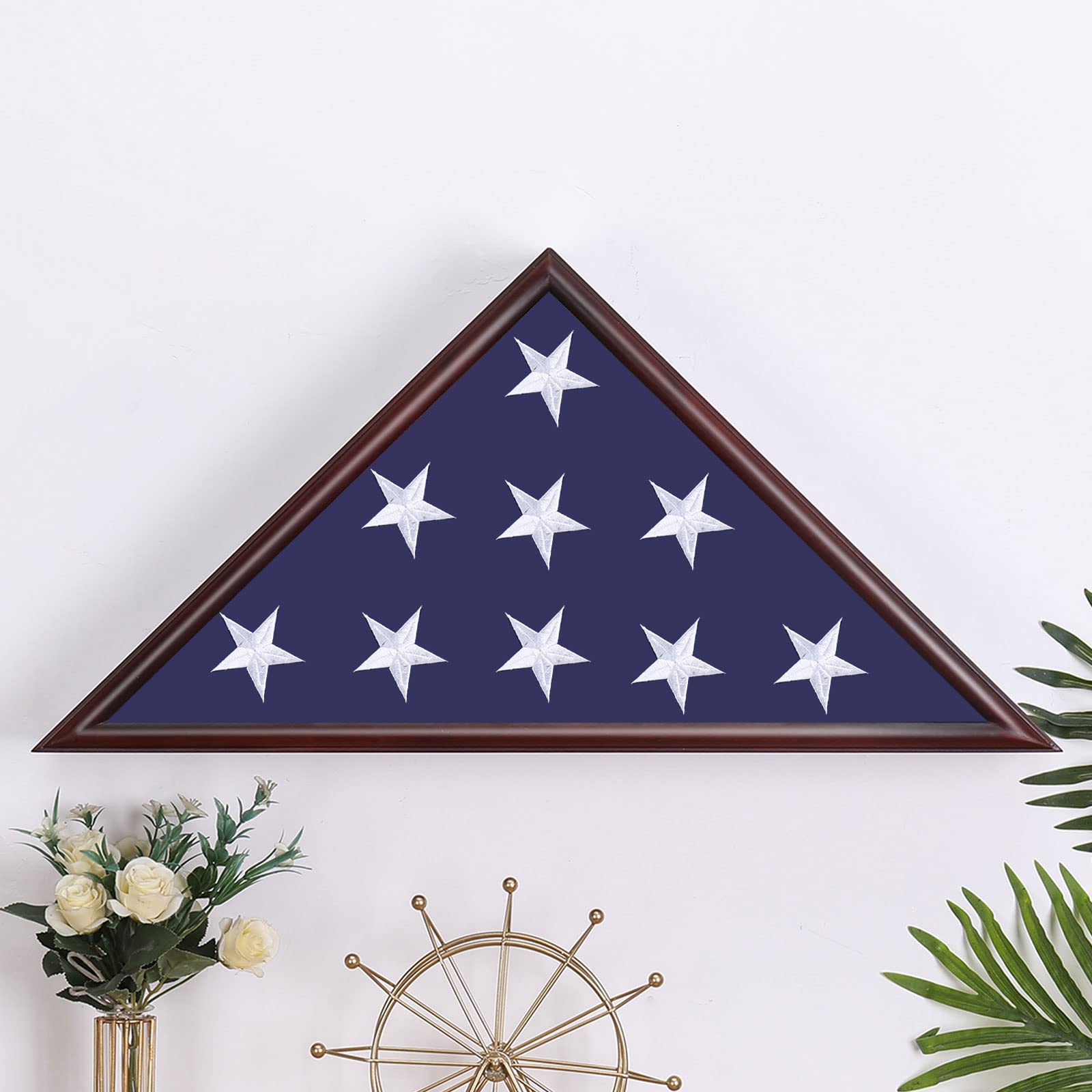 Flag Display Case Fits 5"x9.5" Flag Solid Wood Wall Mounted Flag Box for American Veteran Burial Flag, Memorial Flag Case Shadow Box Display Case, (Walnut Color)