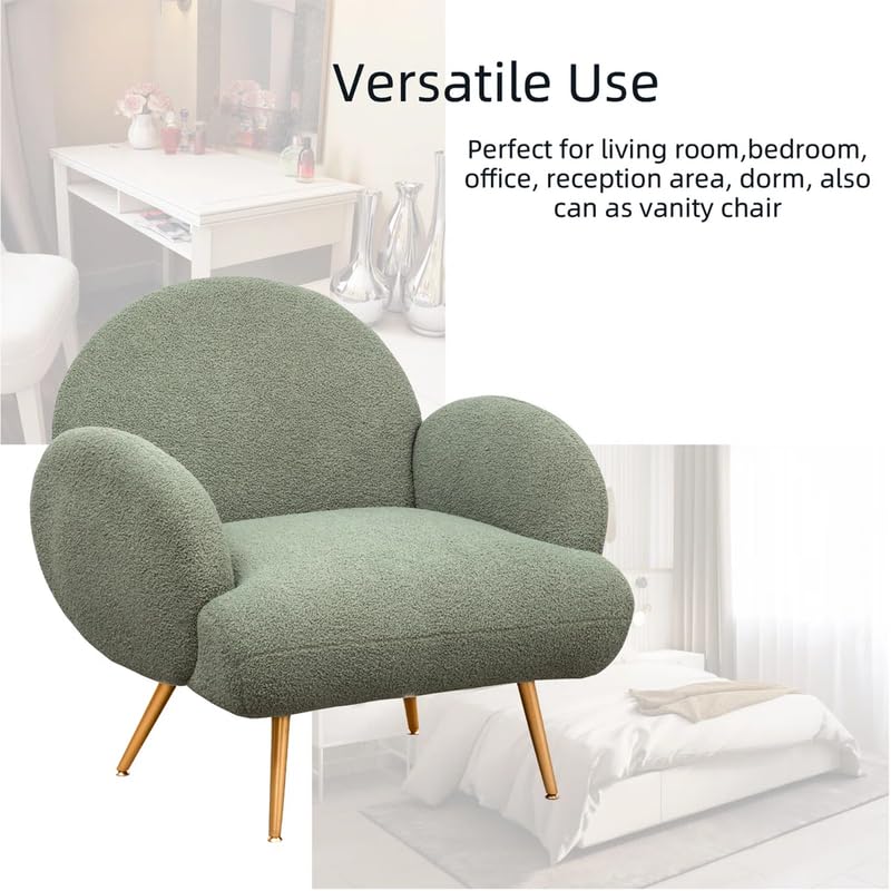 Image of Eleese Teddy Upholstered Armchair, Modern Accent Chair with Metal Legs Soft Fabric, Foam Color - Green