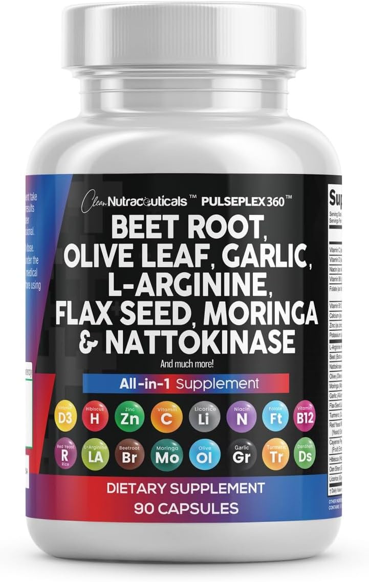 Clean Nutraceuticals Beet Root Capsules Olive Leaf Nattokinase Garlic Extract L-Arginine Omega 3 Red Yeast Rice Hibiscus Danshen – Healthy Support Supplement – 90 Ct Clean Nutraceuticals Beet Root Capsules Olive Leaf Nattokinase Garlic Extract L-Arginine Omega 3 Red Yeast Rice Hibiscus Danshen – Healthy Support Supplement – 90 Ct