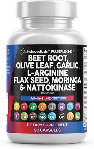 Clean Nutraceuticals Cápsulas de raíz de remolacha Hoja de Olivo Nattoquinasa Extracto de ajo L-Arginina Omega 3 Levadura roja Arroz Hibiscus