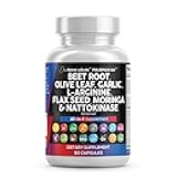 Clean Nutraceuticals Beet Root Capsules Olive Leaf Nattokinase Garlic Extract L-Arginine Omega 3 Red Yeast Rice Hibiscus Danshen - Healthy Support Supplement - 90 Ct