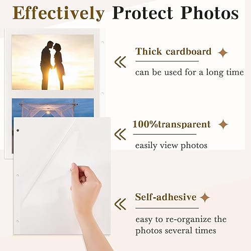 Miniatura 3 de Chuangdi 120 páginas para álbumes de fotos, autoadhesivas, de doble cara, 3 agujeros, para montaje de fotos, fundas de fotos para 3 anillas, 9 x 11