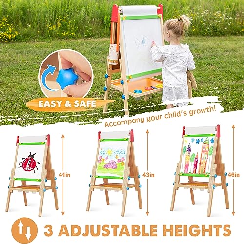 Tiny Land WT0006 Easel For Kids With 2 Drawing Paper Roll, Learning-Toy For 3,4,5,6,7,8 Years Old Boy & Girls, Wooden Chalkboard & Magnetic Whiteboard & Painting Paper Stand, Gift & Art Supplies For Toddler thumb #4