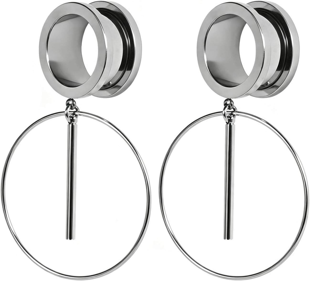 2PCS Dangle Geometric Circle Ear Gauges
